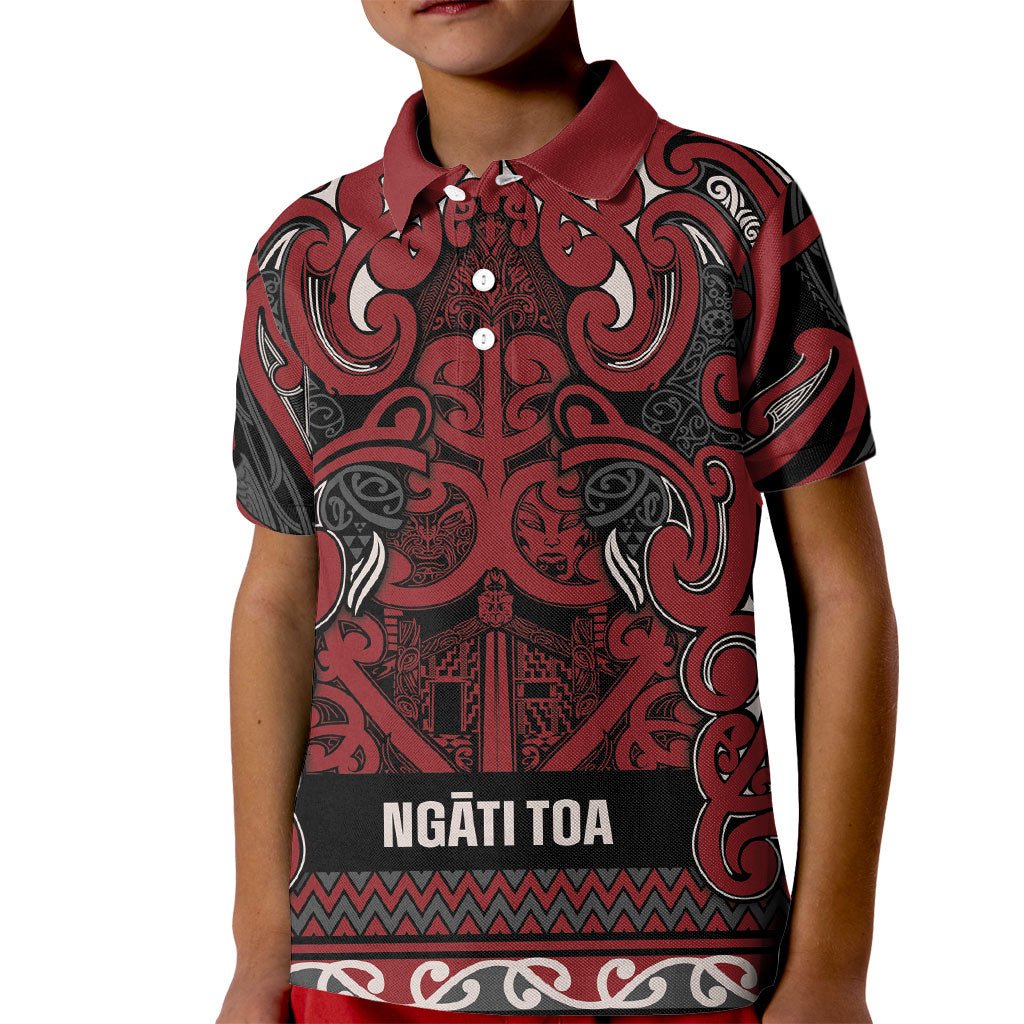 Aotearoa Iwi Ngati Toa Kid Polo Shirt Maori Wharenui House Tribal Pattern LT9 Kid Dark Red - Polynesian Pride