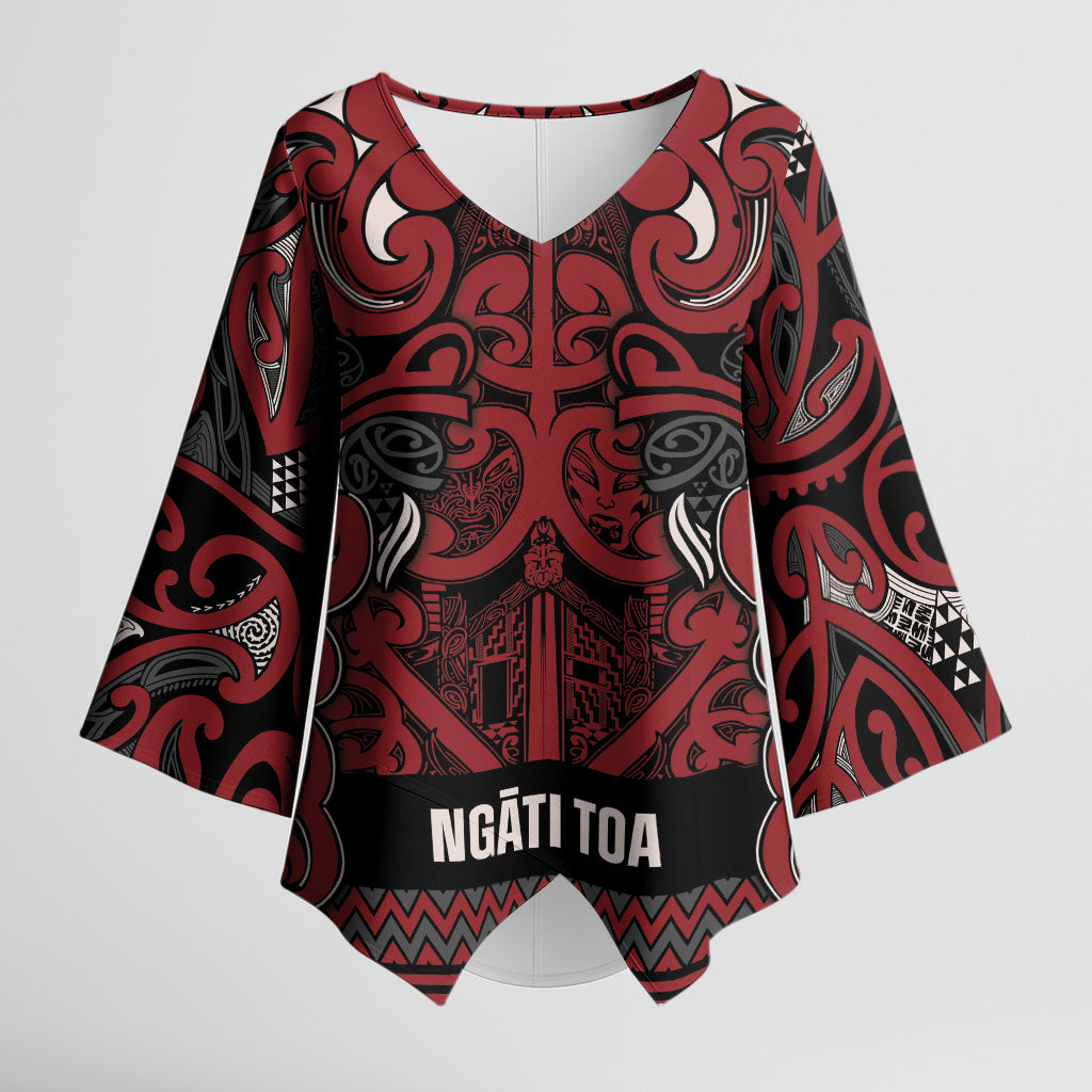 Aotearoa Iwi Ngati Toa Kimono Sleeve Blouse Maori Wharenui House Tribal Pattern LT9 Female Dark Red - Polynesian Pride