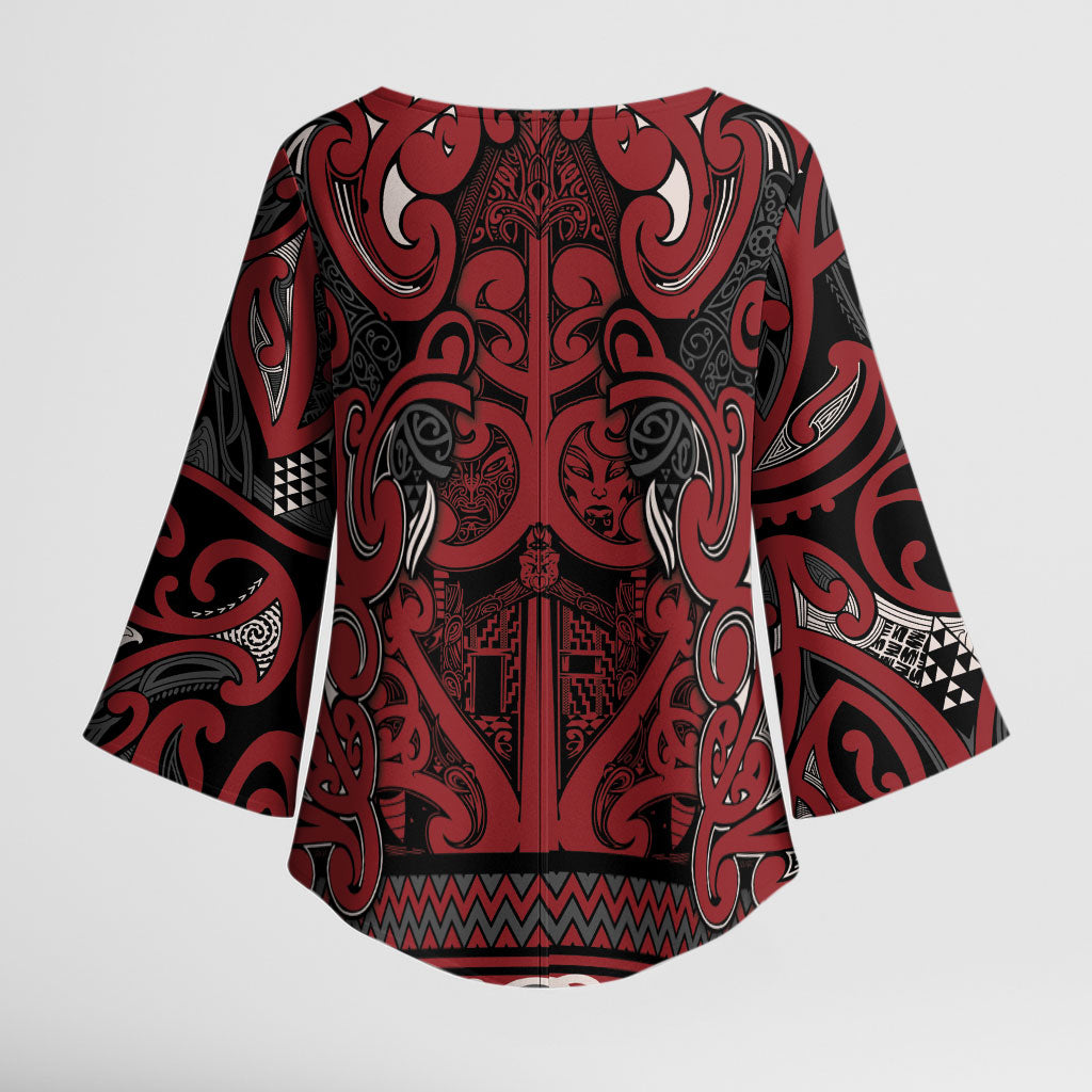 Aotearoa Iwi Ngati Toa Kimono Sleeve Blouse Maori Wharenui House Tribal Pattern LT9 - Polynesian Pride