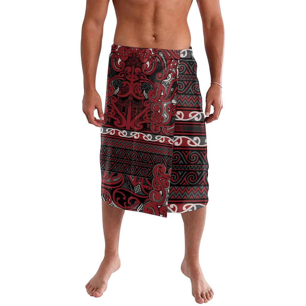 Aotearoa Iwi Ngati Toa Lavalava Maori Wharenui House Tribal Pattern LT9 Dark Red - Polynesian Pride