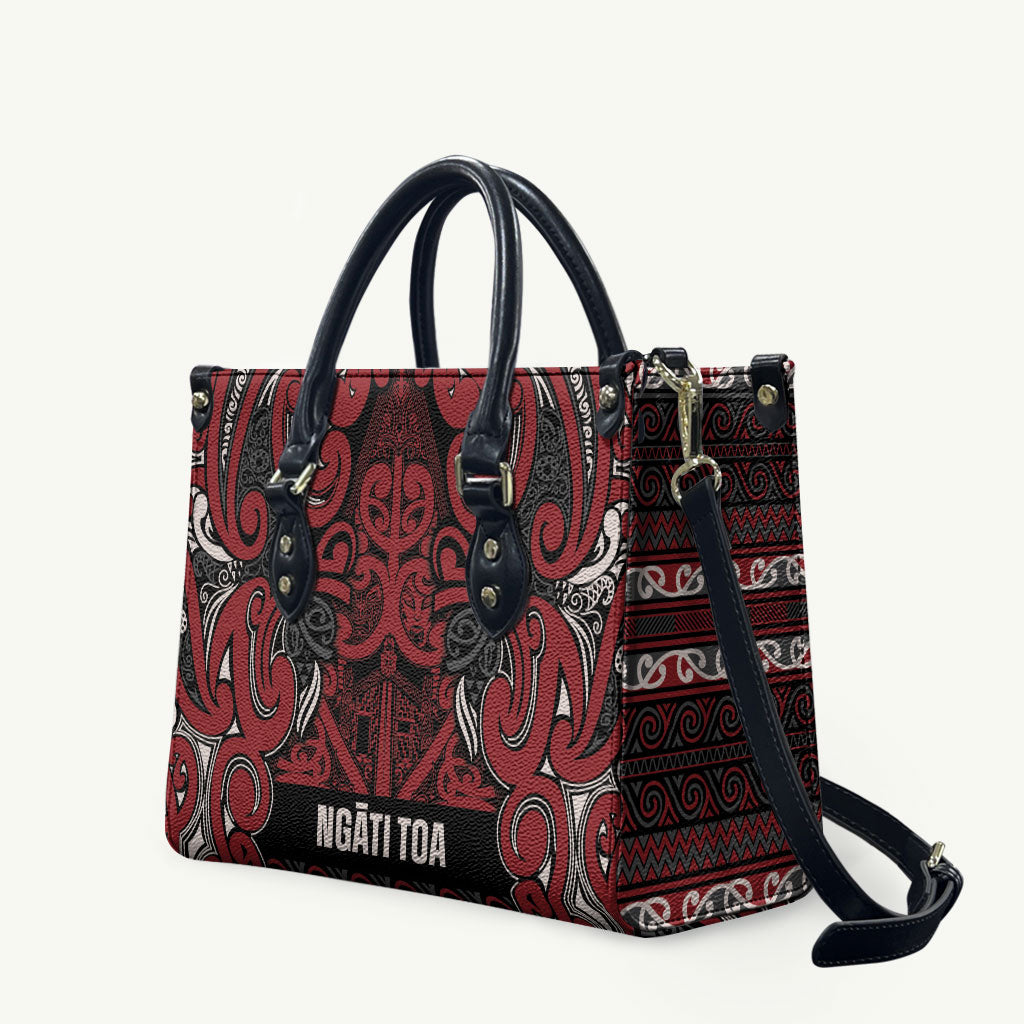 Aotearoa Iwi Ngati Toa Leather Bag Maori Wharenui House Tribal Pattern LT9 Dark Red - Polynesian Pride