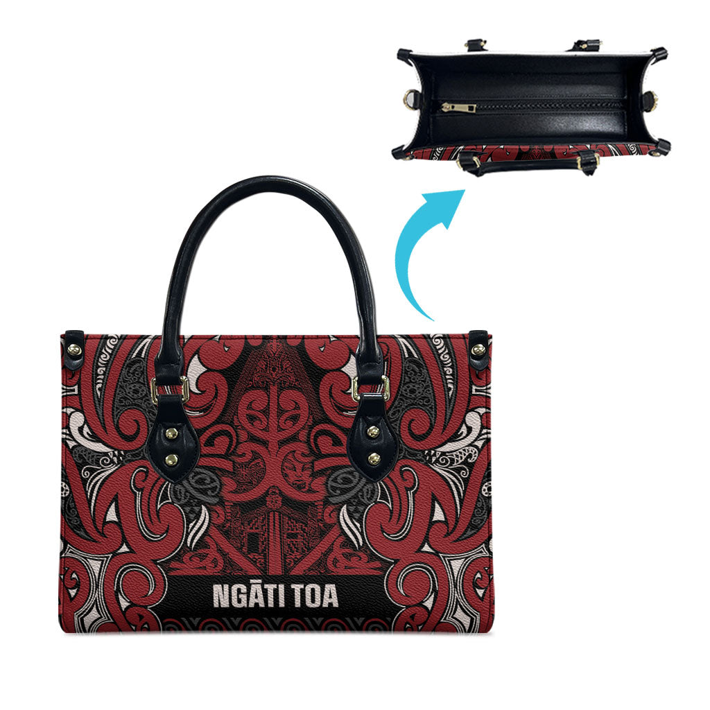 Aotearoa Iwi Ngati Toa Leather Bag Maori Wharenui House Tribal Pattern LT9 - Polynesian Pride