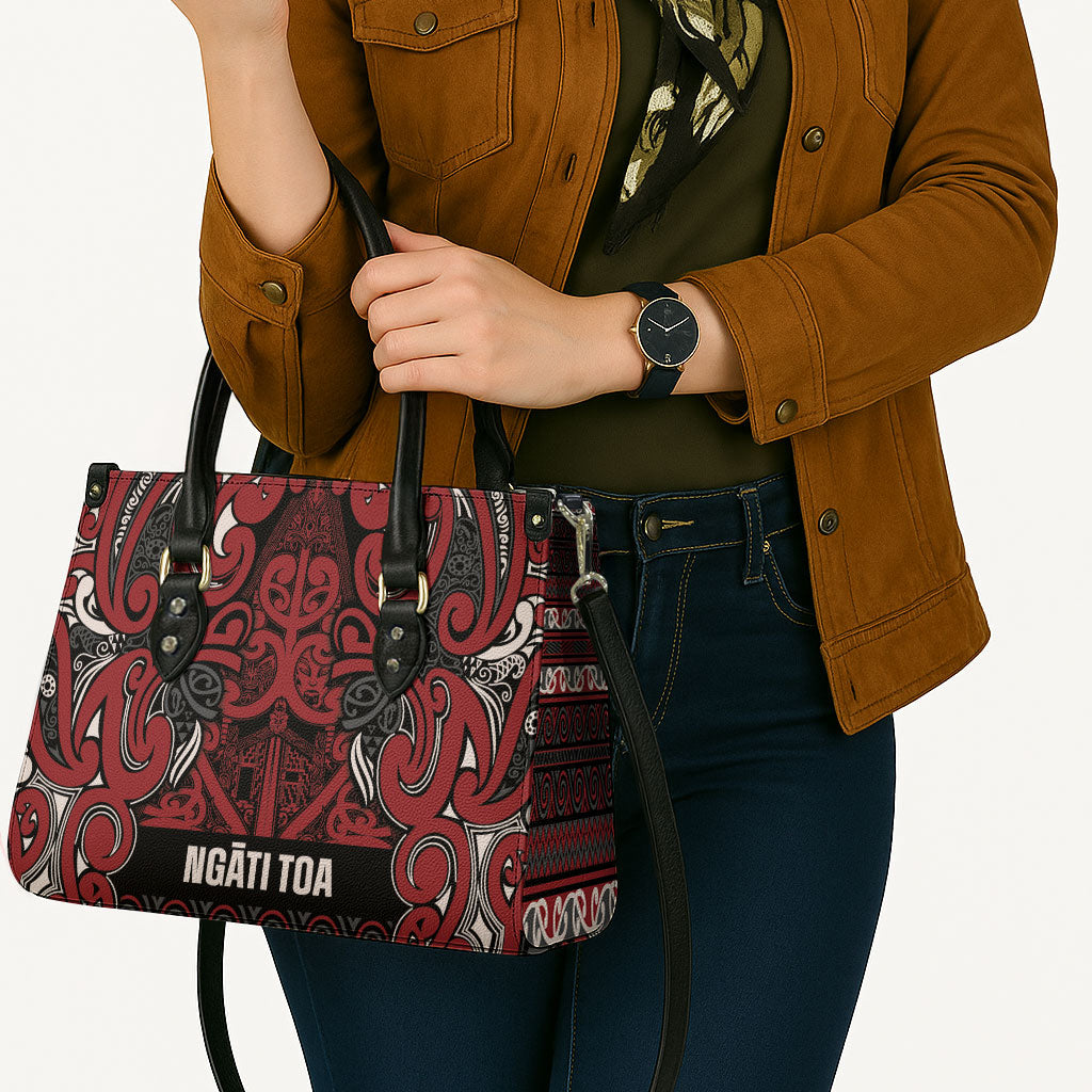 Aotearoa Iwi Ngati Toa Leather Bag Maori Wharenui House Tribal Pattern LT9 - Polynesian Pride