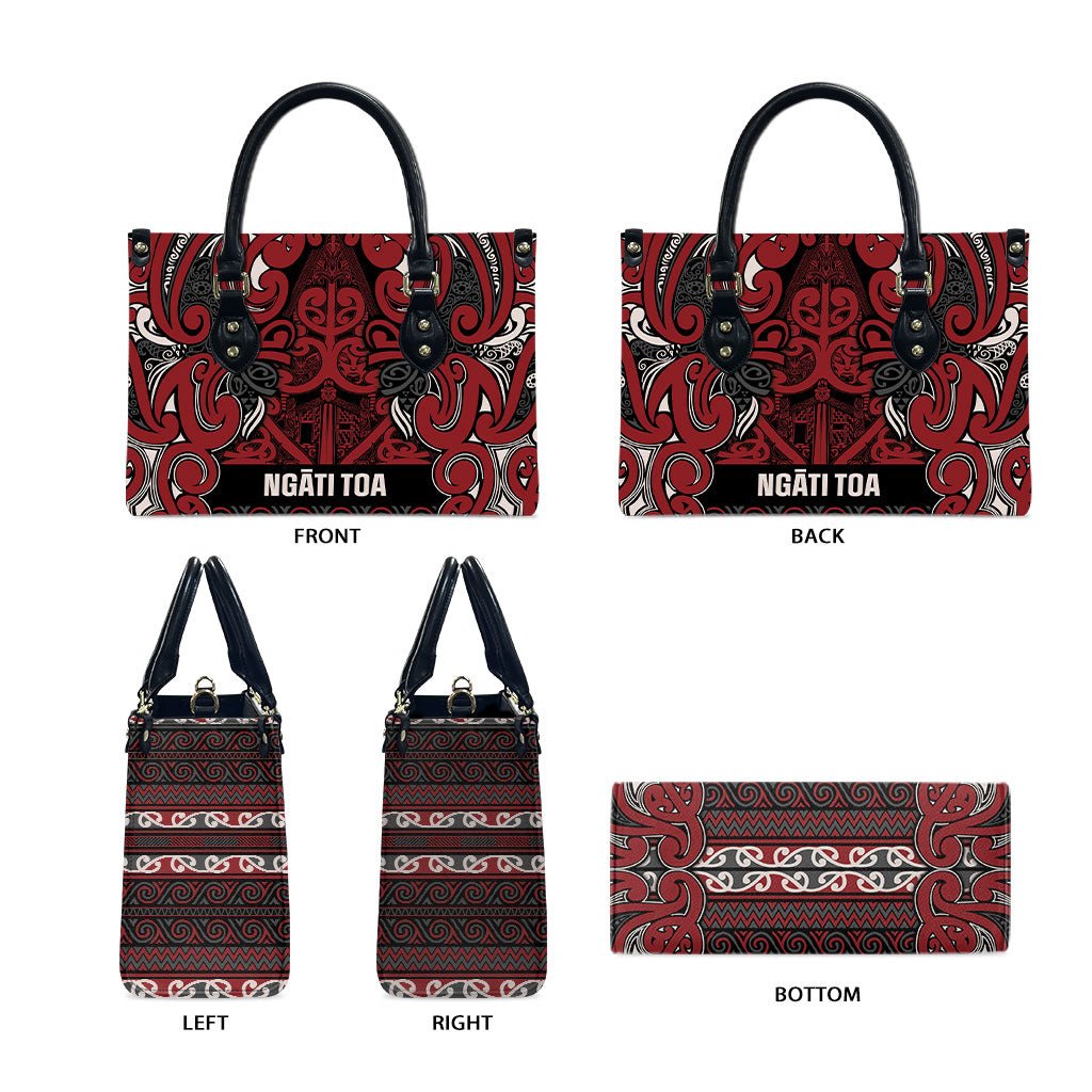 Aotearoa Iwi Ngati Toa Leather Bag Maori Wharenui House Tribal Pattern LT9 - Polynesian Pride