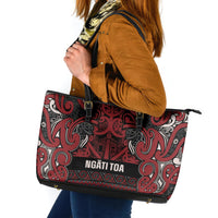 Aotearoa Iwi Ngati Toa Leather Tote Bag Maori Wharenui House Tribal Pattern LT9 Dark Red - Polynesian Pride
