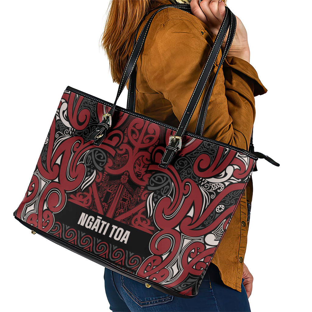 Aotearoa Iwi Ngati Toa Leather Tote Bag Maori Wharenui House Tribal Pattern LT9 - Polynesian Pride