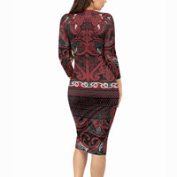 Aotearoa Iwi Ngati Toa Long Sleeve Bodycon Dress Maori Wharenui House Tribal Pattern LT9 - Polynesian Pride