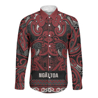 Aotearoa Iwi Ngati Toa Long Sleeve Button Shirt Maori Wharenui House Tribal Pattern LT9 Unisex Dark Red - Polynesian Pride