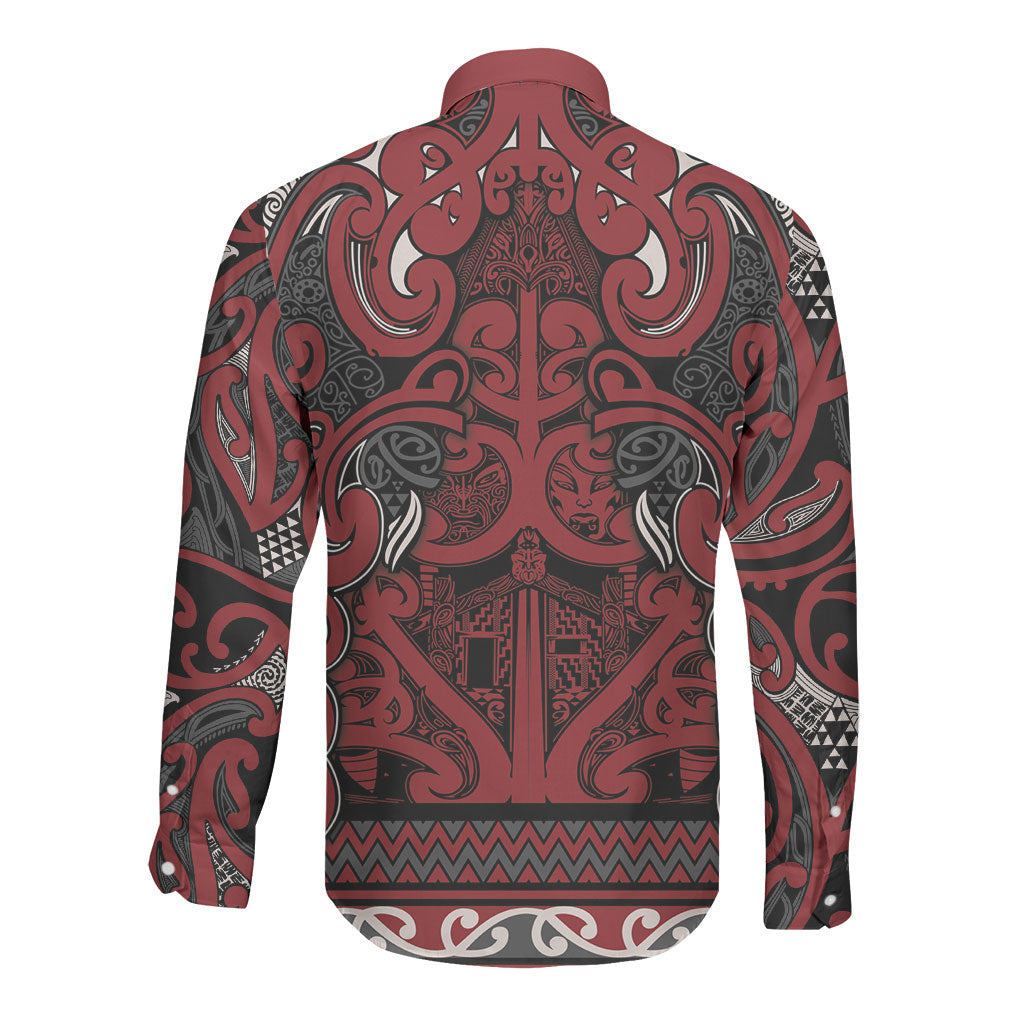 Aotearoa Iwi Ngati Toa Long Sleeve Button Shirt Maori Wharenui House Tribal Pattern LT9 - Polynesian Pride
