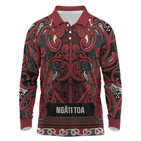 Aotearoa Iwi Ngati Toa Long Sleeve Polo Shirt Maori Wharenui House Tribal Pattern LT9 Dark Red - Polynesian Pride