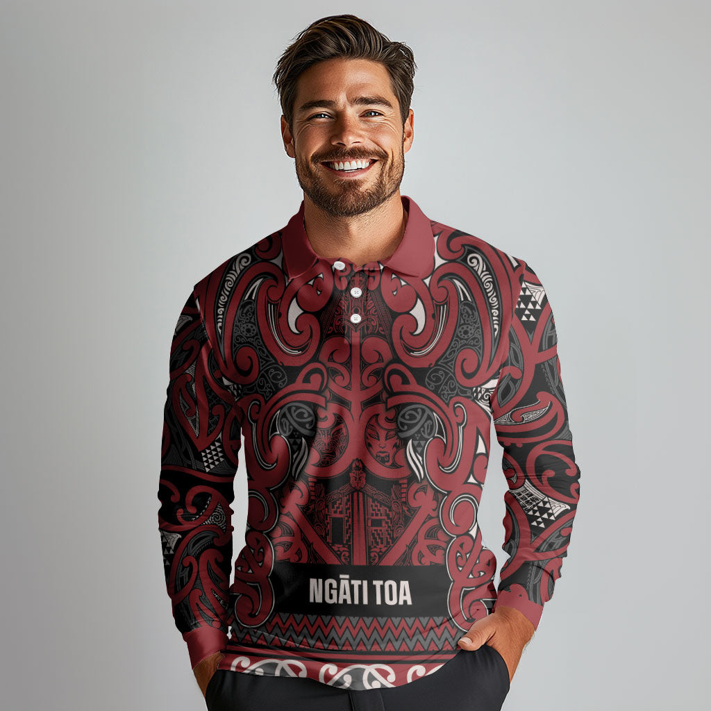 Aotearoa Iwi Ngati Toa Long Sleeve Polo Shirt Maori Wharenui House Tribal Pattern LT9 - Polynesian Pride