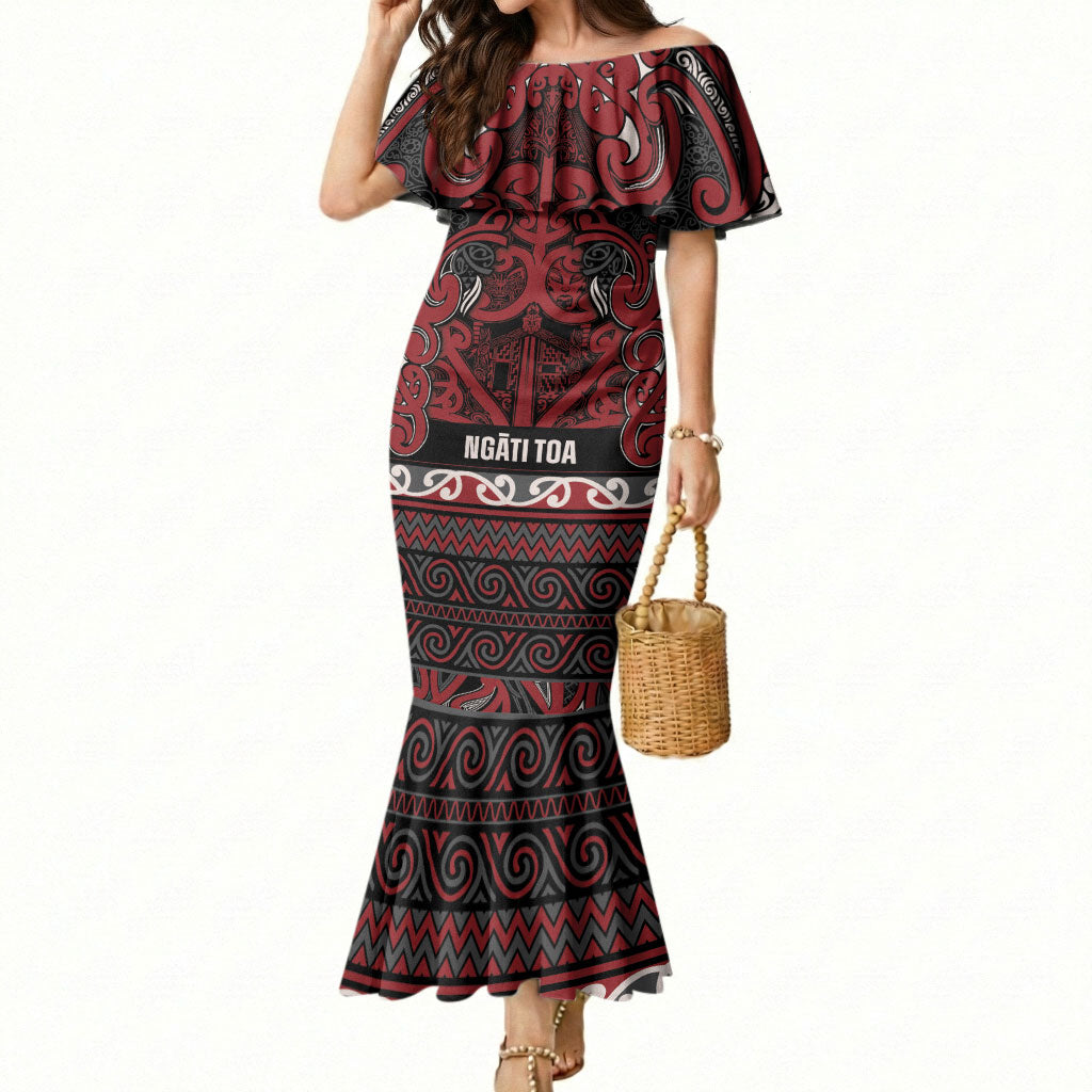 Aotearoa Iwi Ngati Toa Mermaid Dress Maori Wharenui House Tribal Pattern LT9 Women Dark Red - Polynesian Pride