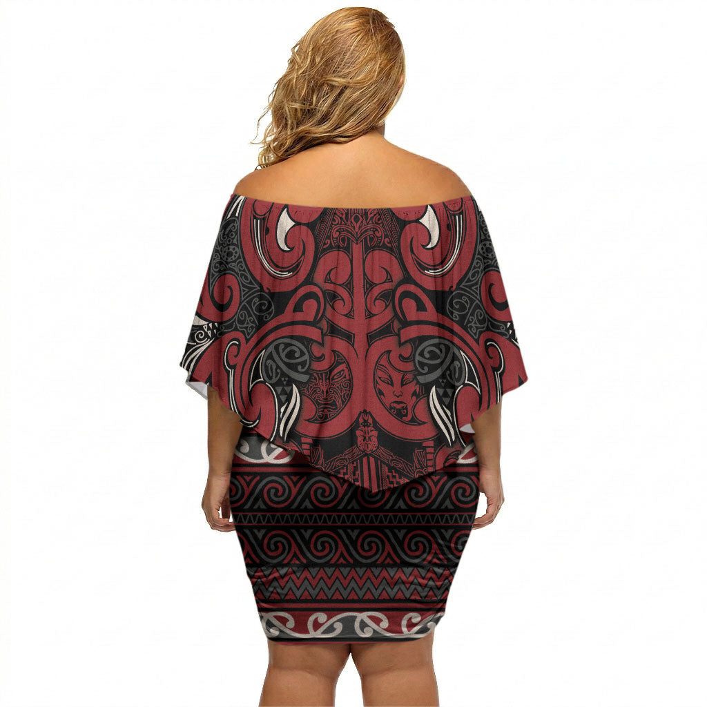 Aotearoa Iwi Ngati Toa Off Shoulder Short Dress Maori Wharenui House Tribal Pattern LT9 - Polynesian Pride