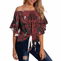 Aotearoa Iwi Ngati Toa Off Shoulder Wrap Waist Top Maori Wharenui House Tribal Pattern LT9 Dark Red - Polynesian Pride