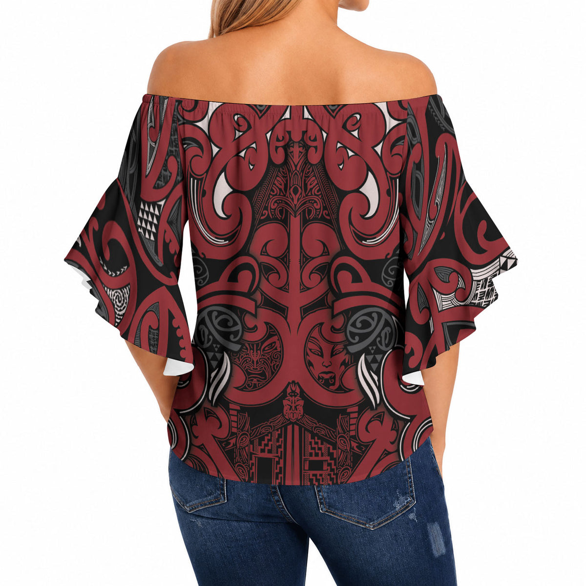 Aotearoa Iwi Ngati Toa Off Shoulder Wrap Waist Top Maori Wharenui House Tribal Pattern LT9 - Polynesian Pride
