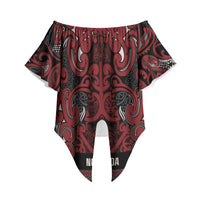 Aotearoa Iwi Ngati Toa Off Shoulder Wrap Waist Top Maori Wharenui House Tribal Pattern LT9 - Polynesian Pride