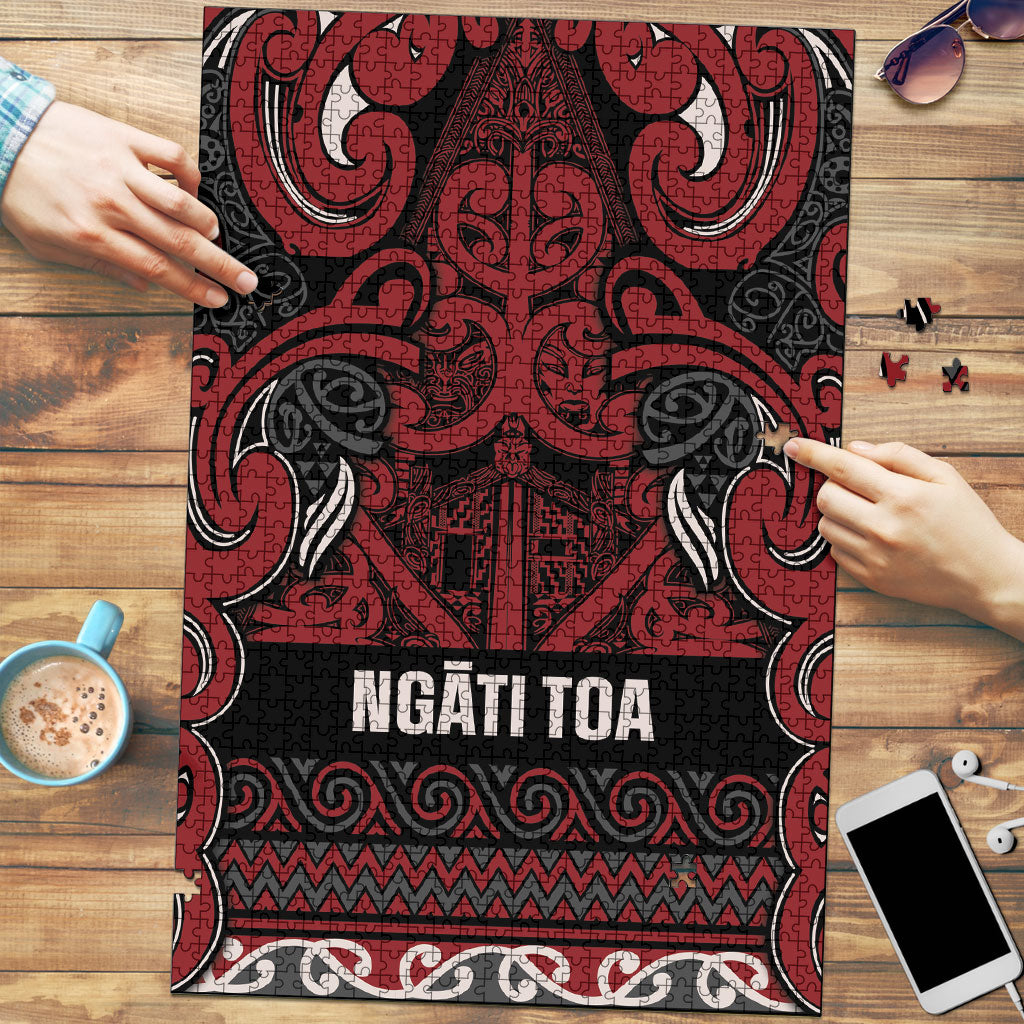 Aotearoa Iwi Ngati Toa Puzzle Maori Wharenui House Tribal Pattern LT9 Dark Red - Polynesian Pride
