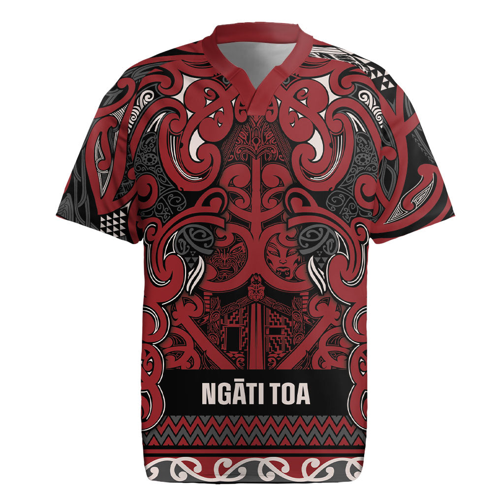 Aotearoa Iwi Ngati Toa Rugby Jersey Maori Wharenui House Tribal Pattern LT9 Dark Red - Polynesian Pride