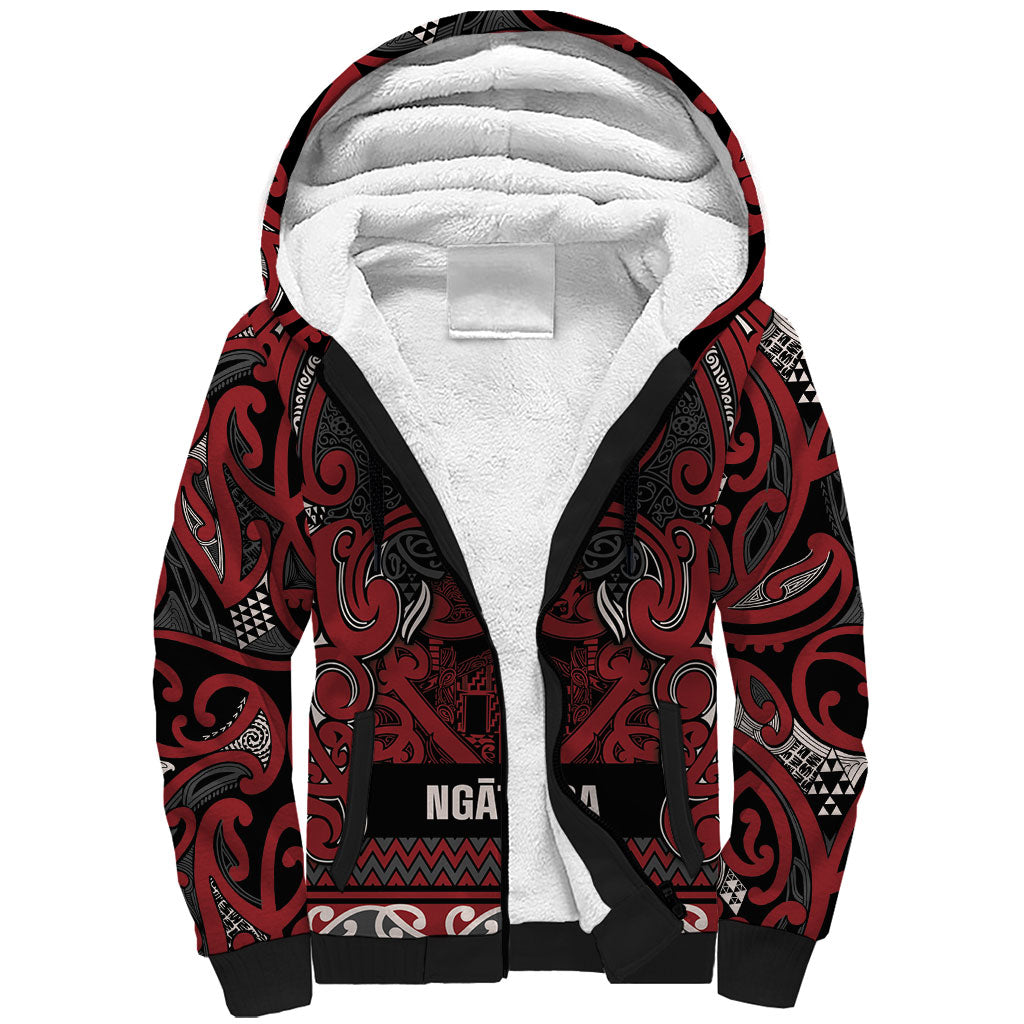 Aotearoa Iwi Ngati Toa Sherpa Hoodie Maori Wharenui House Tribal Pattern LT9 Unisex Dark Red - Polynesian Pride