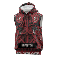 Aotearoa Iwi Ngati Toa Sleeveless Hoodie Maori Wharenui House Tribal Pattern LT9 Dark Red - Polynesian Pride