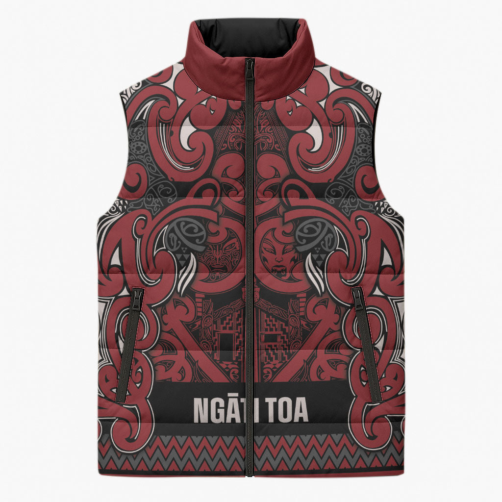 Aotearoa Iwi Ngati Toa Sleeveless Puffer Jacket Maori Wharenui House Tribal Pattern LT9 Unisex Dark Red - Polynesian Pride