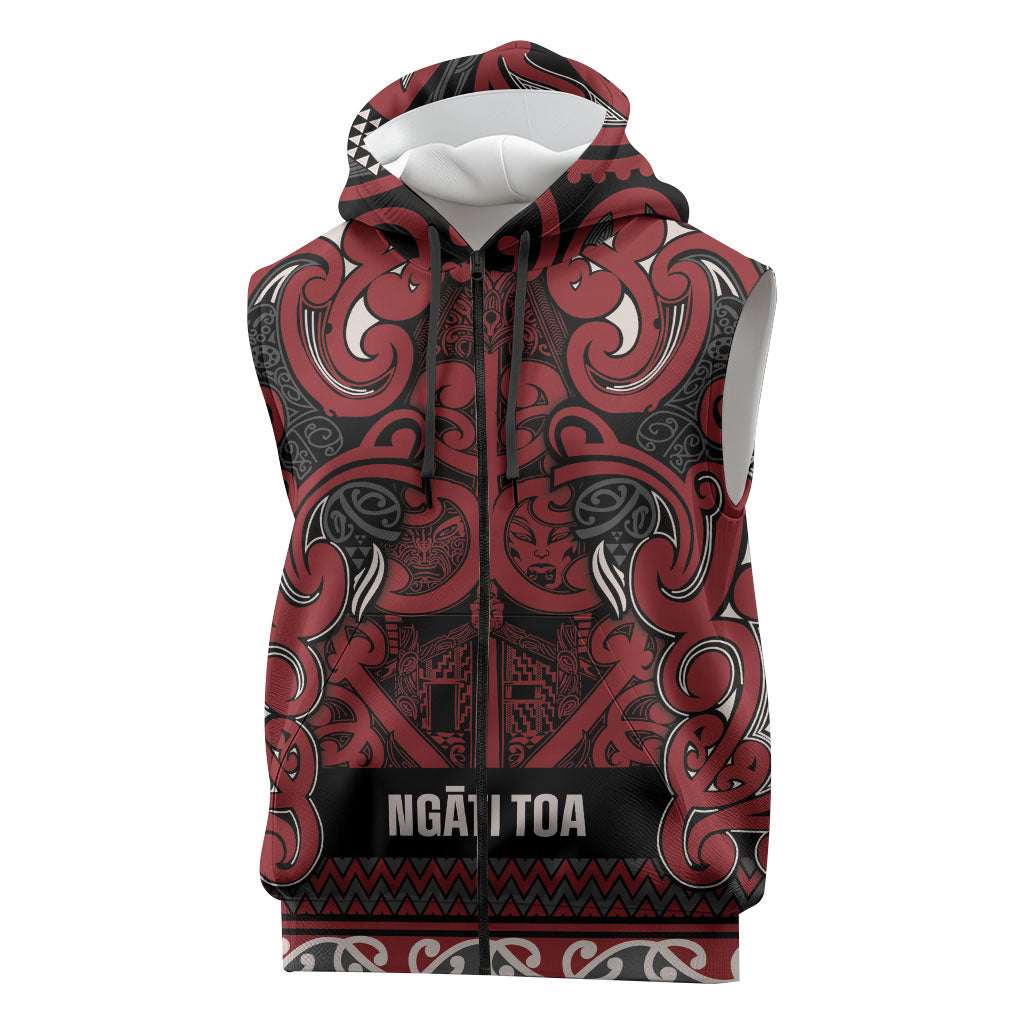 Aotearoa Iwi Ngati Toa Sleeveless Zip Hoodie Maori Wharenui House Tribal Pattern LT9 Dark Red - Polynesian Pride
