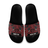 Aotearoa Iwi Ngati Toa Slide Sandals Maori Wharenui House Tribal Pattern LT9 Dark Red - Polynesian Pride