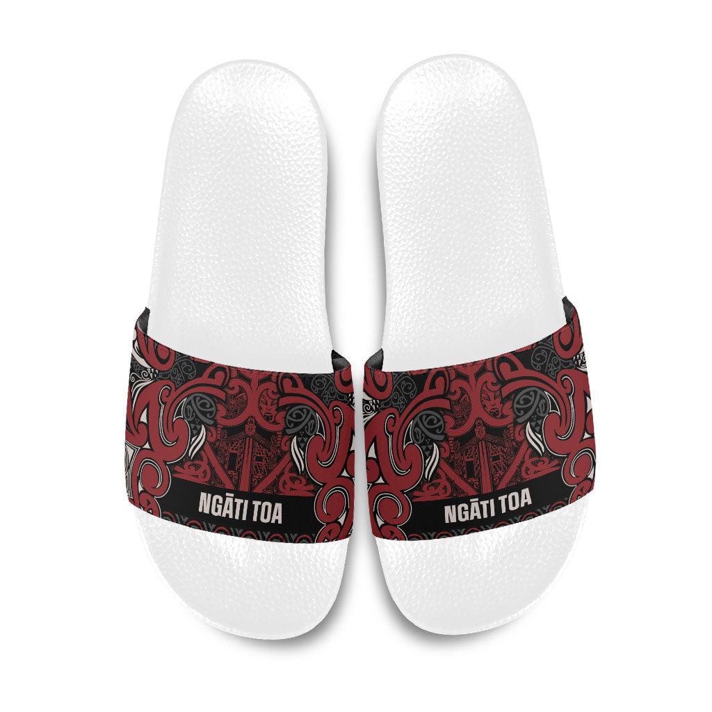 Aotearoa Iwi Ngati Toa Slide Sandals Maori Wharenui House Tribal Pattern LT9 Dark Red - Polynesian Pride