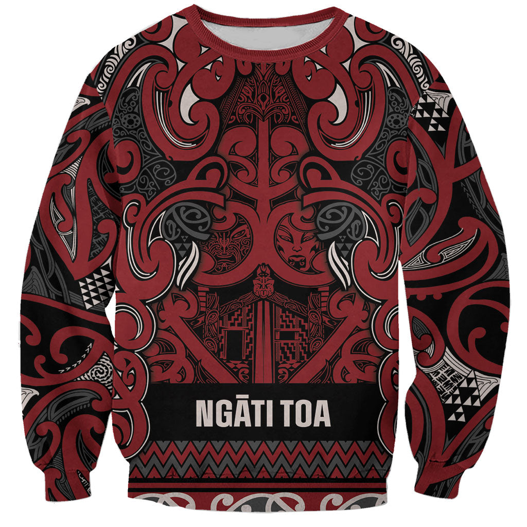 Aotearoa Iwi Ngati Toa Sweatshirt Maori Wharenui House Tribal Pattern LT9 Unisex Dark Red - Polynesian Pride