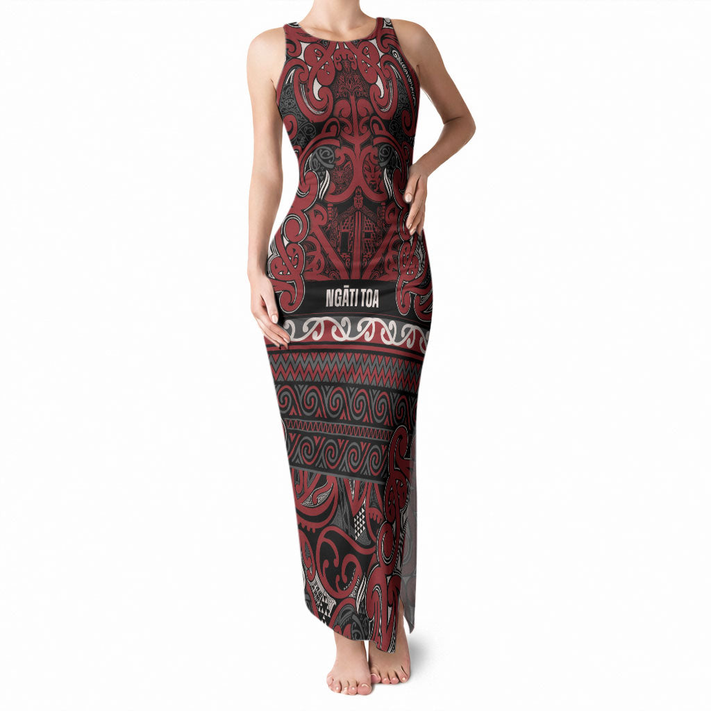 Aotearoa Iwi Ngati Toa Tank Maxi Dress Maori Wharenui House Tribal Pattern LT9 Women Dark Red - Polynesian Pride