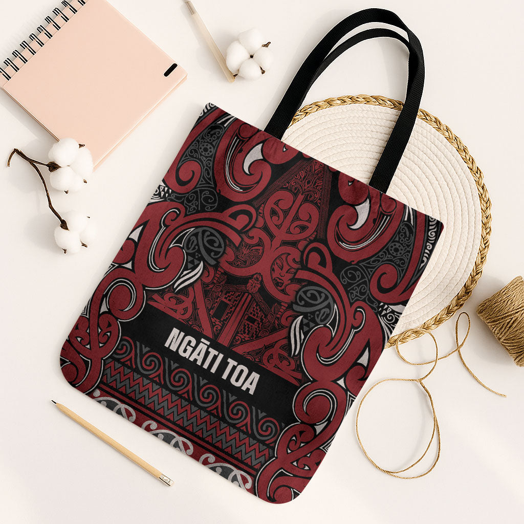 Aotearoa Iwi Ngati Toa Tote Bag Maori Wharenui House Tribal Pattern LT9 Black Strap One Size Dark Red - Polynesian Pride