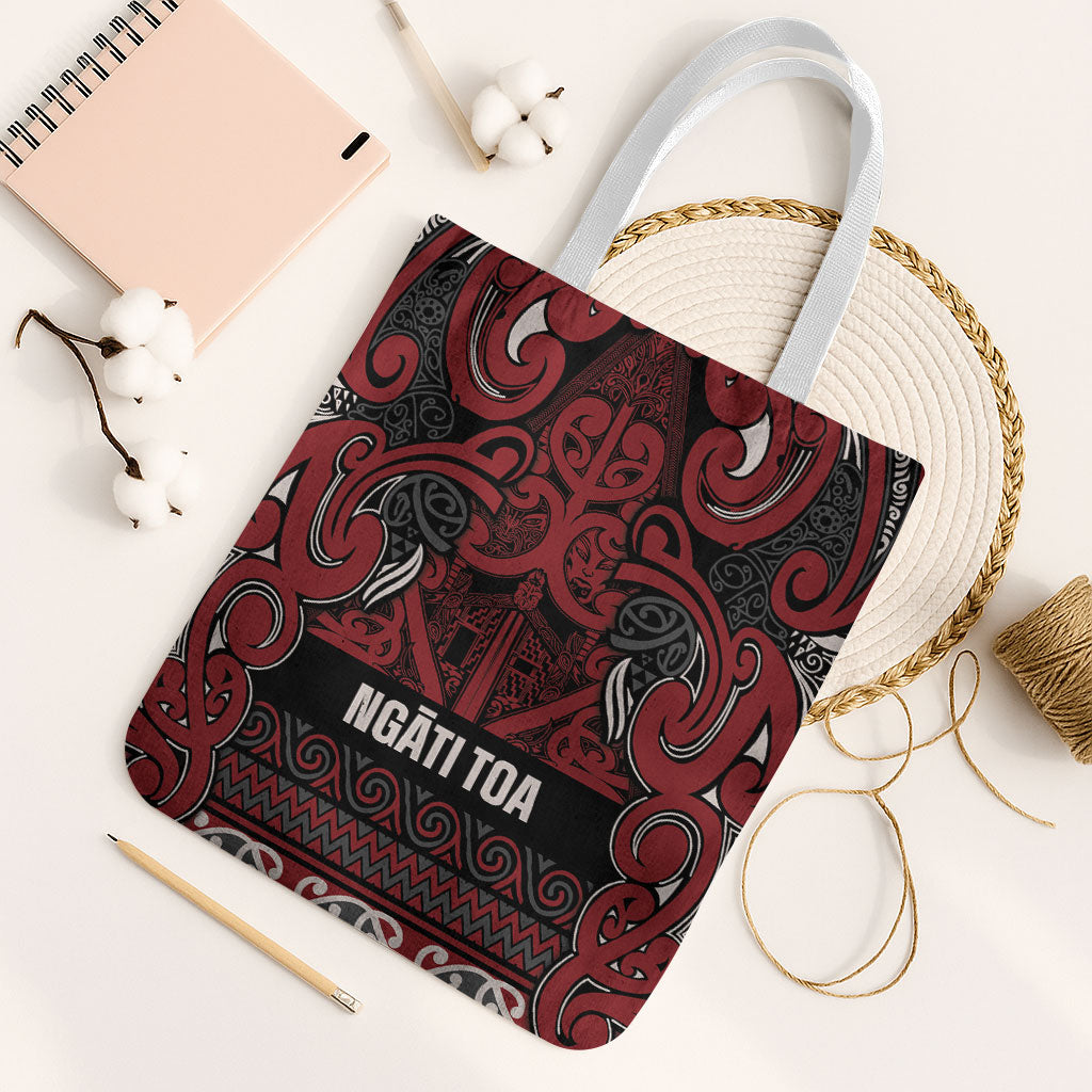 Aotearoa Iwi Ngati Toa Tote Bag Maori Wharenui House Tribal Pattern LT9 White Strap One Size Dark Red - Polynesian Pride