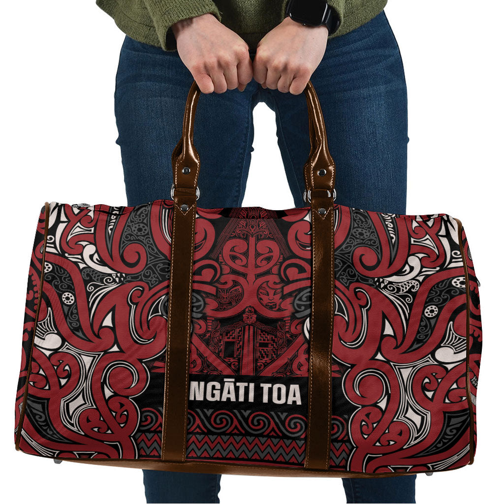 Aotearoa Iwi Ngati Toa Travel Bag Maori Wharenui House Tribal Pattern LT9 Dark Red - Polynesian Pride