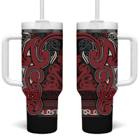 Aotearoa Iwi Ngati Toa Tumbler With Handle Maori Wharenui House Tribal Pattern LT9 One Size: 40 oz Dark Red - Polynesian Pride