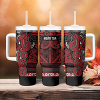 Aotearoa Iwi Ngati Toa Tumbler With Handle Maori Wharenui House Tribal Pattern LT9 - Polynesian Pride