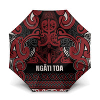 Aotearoa Iwi Ngati Toa Umbrella Maori Wharenui House Tribal Pattern LT9 One Size Folded 11.42 inch Opened Diameter 37.4 inch Dark Red - Polynesian Pride