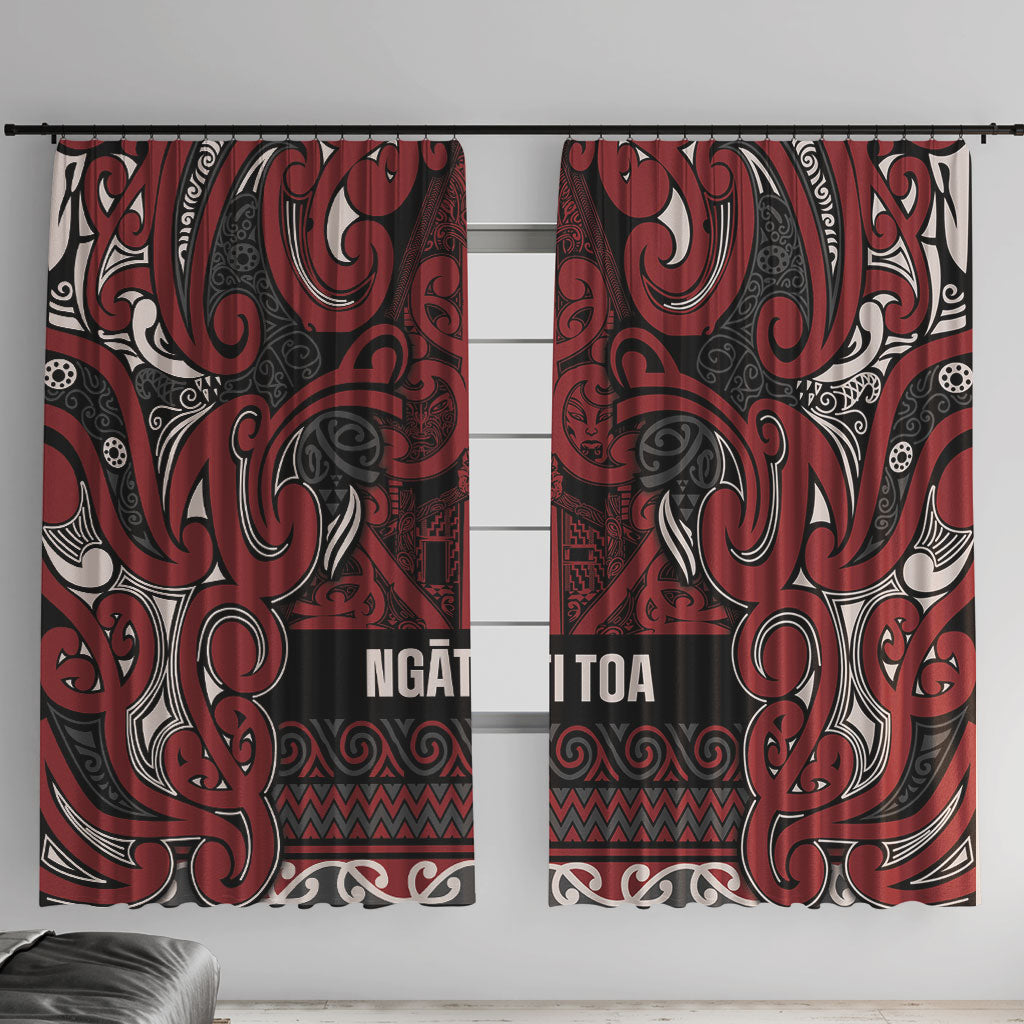 Aotearoa Iwi Ngati Toa Window Curtain Maori Wharenui House Tribal Pattern LT9 With Hooks Dark Red - Polynesian Pride
