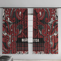Aotearoa Iwi Ngati Toa Window Curtain Maori Wharenui House Tribal Pattern LT9 With Hooks Dark Red - Polynesian Pride