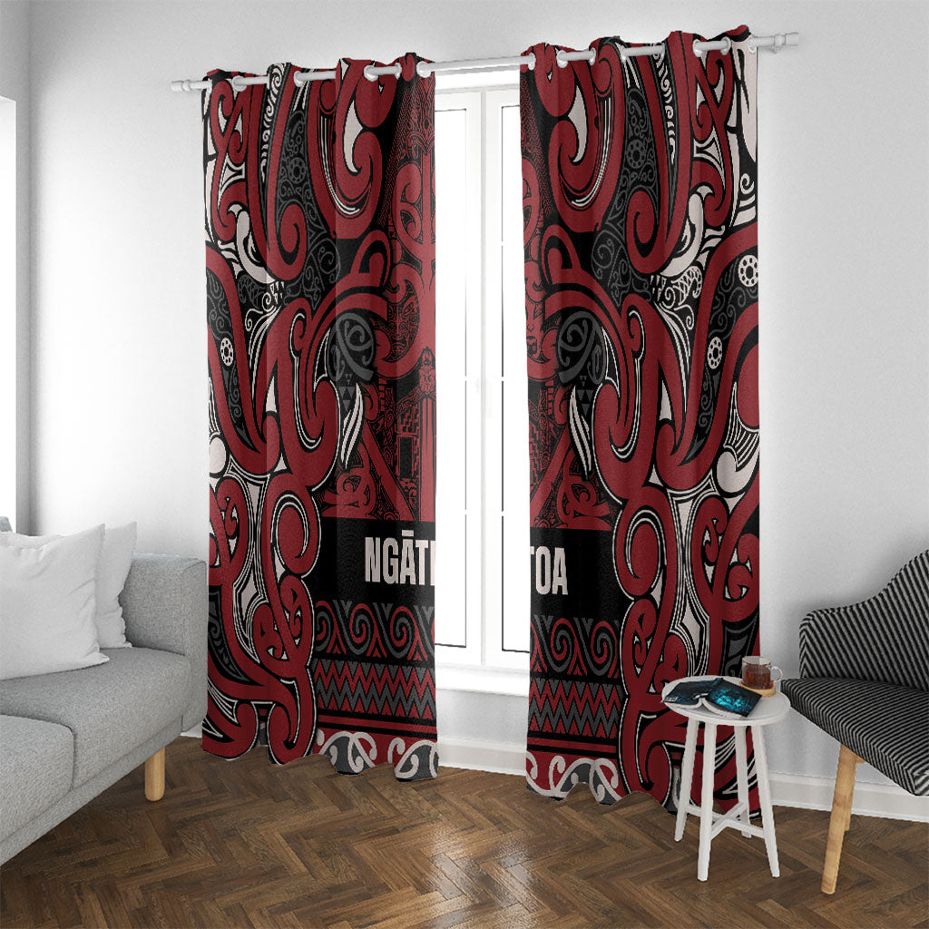 Aotearoa Iwi Ngati Toa Window Curtain Maori Wharenui House Tribal Pattern LT9 With Grommets Dark Red - Polynesian Pride