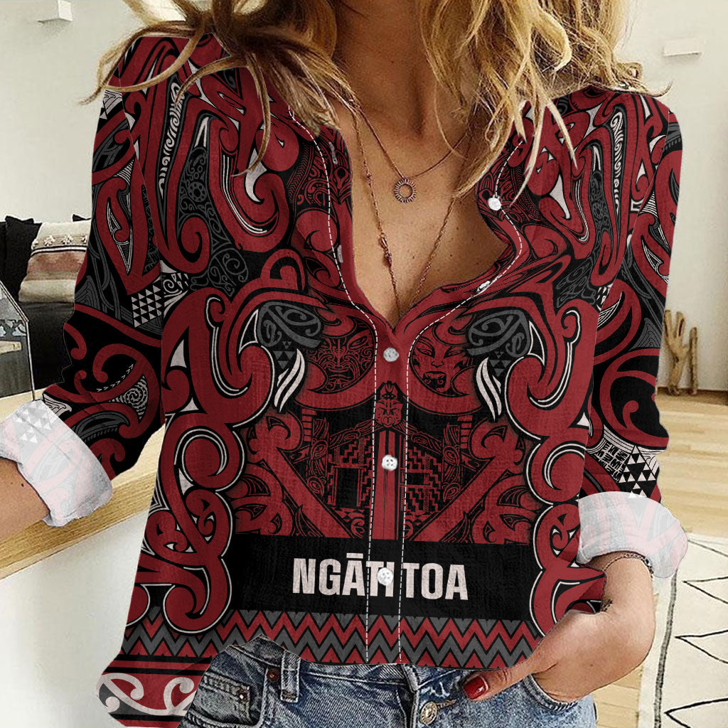 Aotearoa Iwi Ngati Toa Women Casual Shirt Maori Wharenui House Tribal Pattern LT9 Female Dark Red - Polynesian Pride