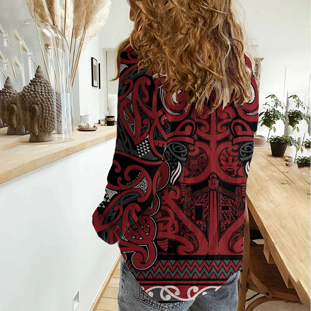 Aotearoa Iwi Ngati Toa Women Casual Shirt Maori Wharenui House Tribal Pattern LT9 - Polynesian Pride