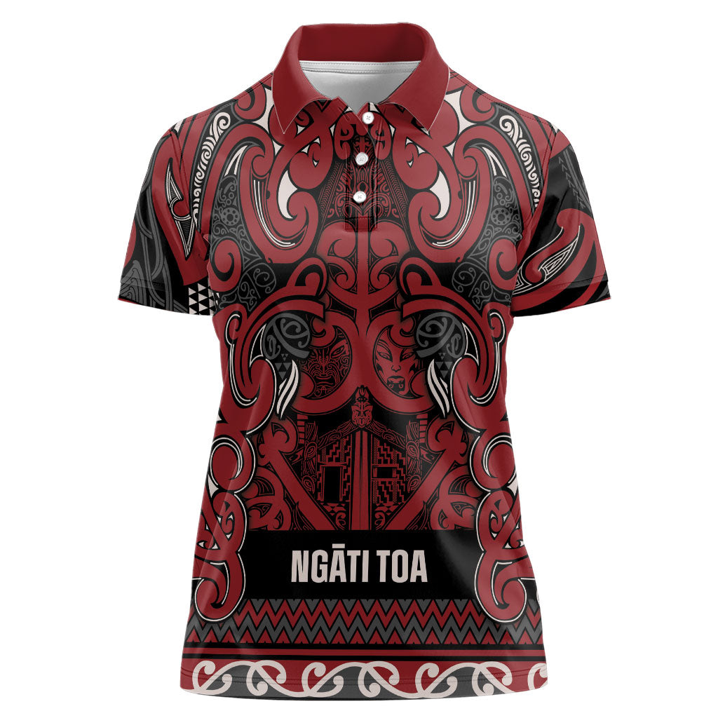 Aotearoa Iwi Ngati Toa Women Polo Shirt Maori Wharenui House Tribal Pattern LT9 Female Dark Red - Polynesian Pride