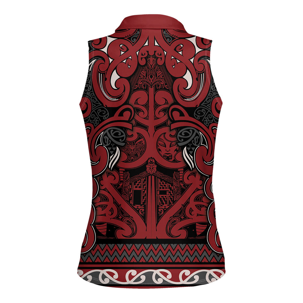 Aotearoa Iwi Ngati Toa Women Sleeveless Polo Shirt Maori Wharenui House Tribal Pattern LT9 - Polynesian Pride