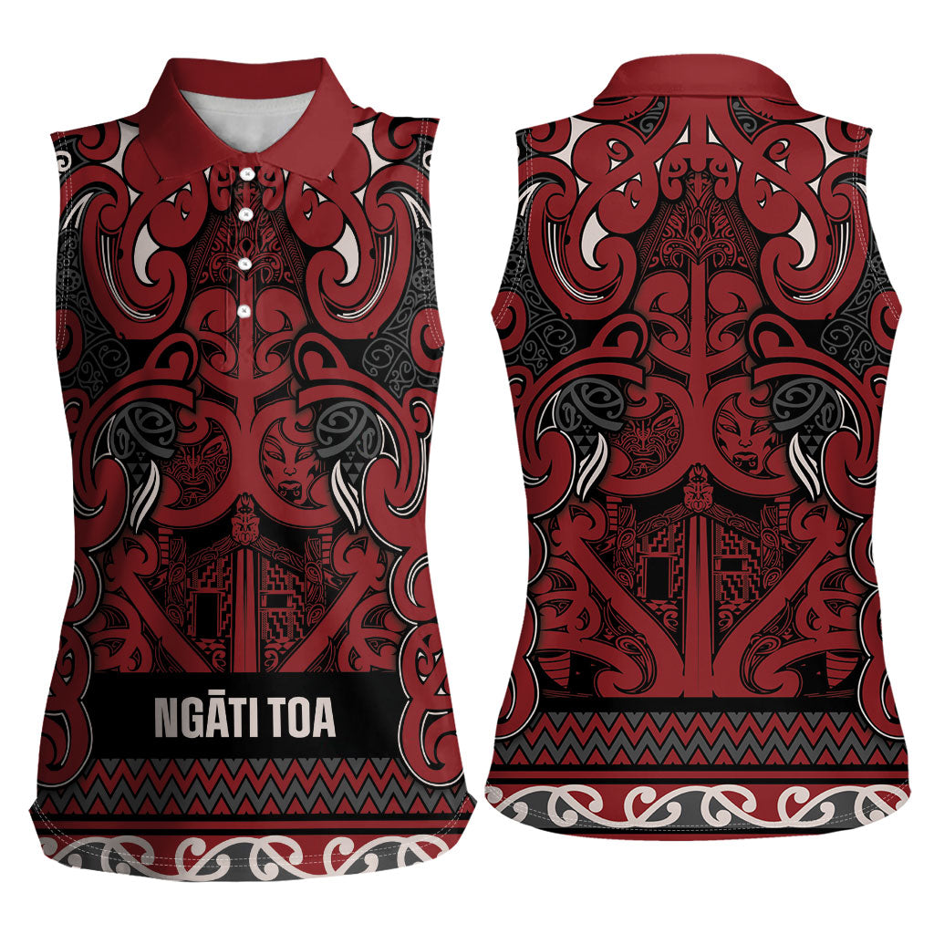 Aotearoa Iwi Ngati Toa Women Sleeveless Polo Shirt Maori Wharenui House Tribal Pattern LT9 - Polynesian Pride