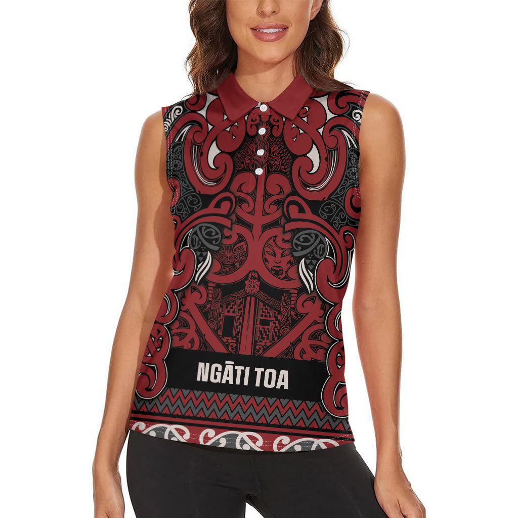 Aotearoa Iwi Ngati Toa Women Sleeveless Polo Shirt Maori Wharenui House Tribal Pattern LT9 - Polynesian Pride