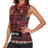 Aotearoa Iwi Ngati Toa Women Sleeveless Polo Shirt Maori Wharenui House Tribal Pattern LT9 - Polynesian Pride