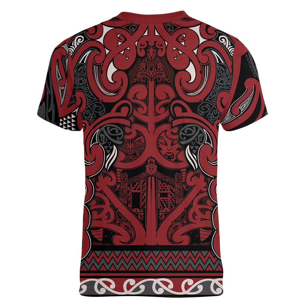 Aotearoa Iwi Ngati Toa Women V-Neck T-Shirt Maori Wharenui House Tribal Pattern LT9 - Polynesian Pride