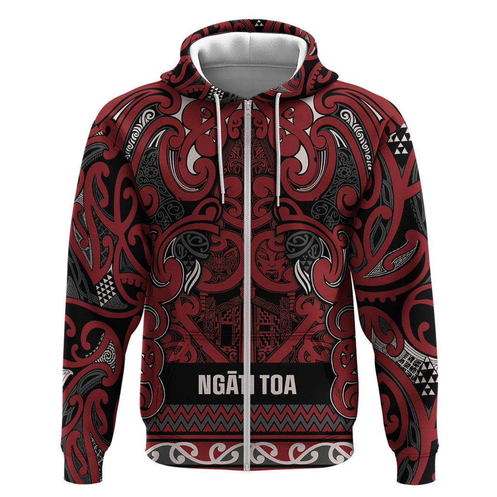 Aotearoa Iwi Ngati Toa Zip Hoodie Maori Wharenui House Tribal Pattern LT9 Zip Hoodie Dark Red - Polynesian Pride