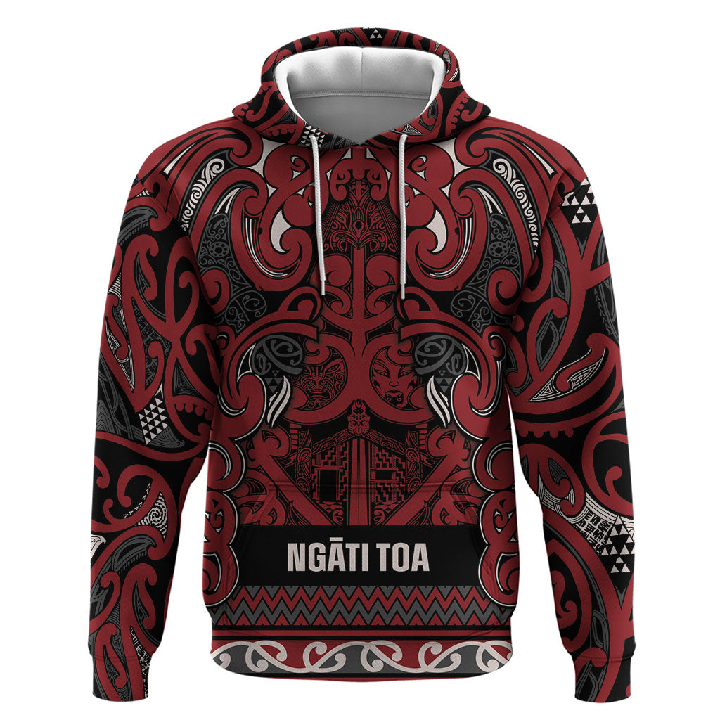Aotearoa Iwi Ngati Toa Zip Hoodie Maori Wharenui House Tribal Pattern LT9 Pullover Hoodie Dark Red - Polynesian Pride