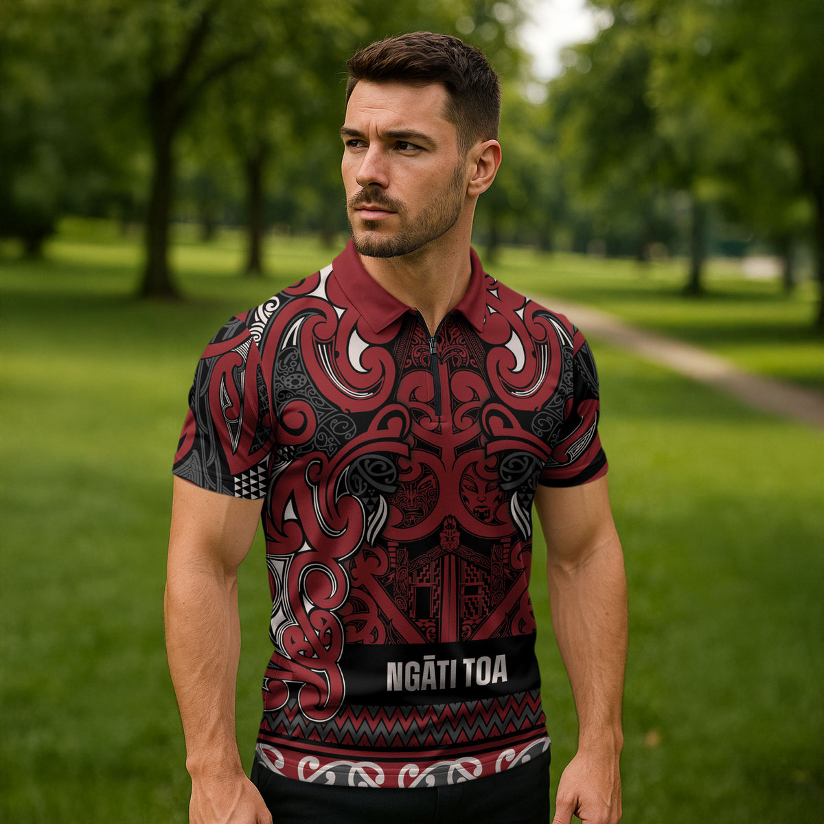 Aotearoa Iwi Ngati Toa Zipper Polo Shirt Maori Wharenui House Tribal Pattern LT9 - Polynesian Pride